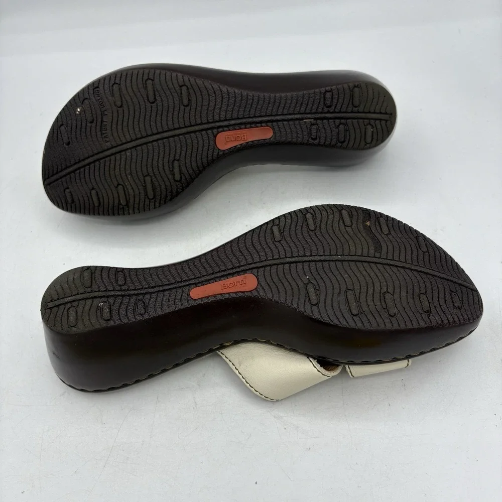 Born Sandals Womens Size 7 Leather Slide Mule‎ Wedge White Strappy